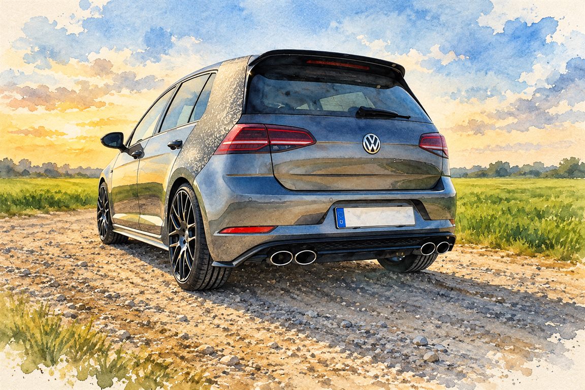 Golf am Feldweg als Aquarell