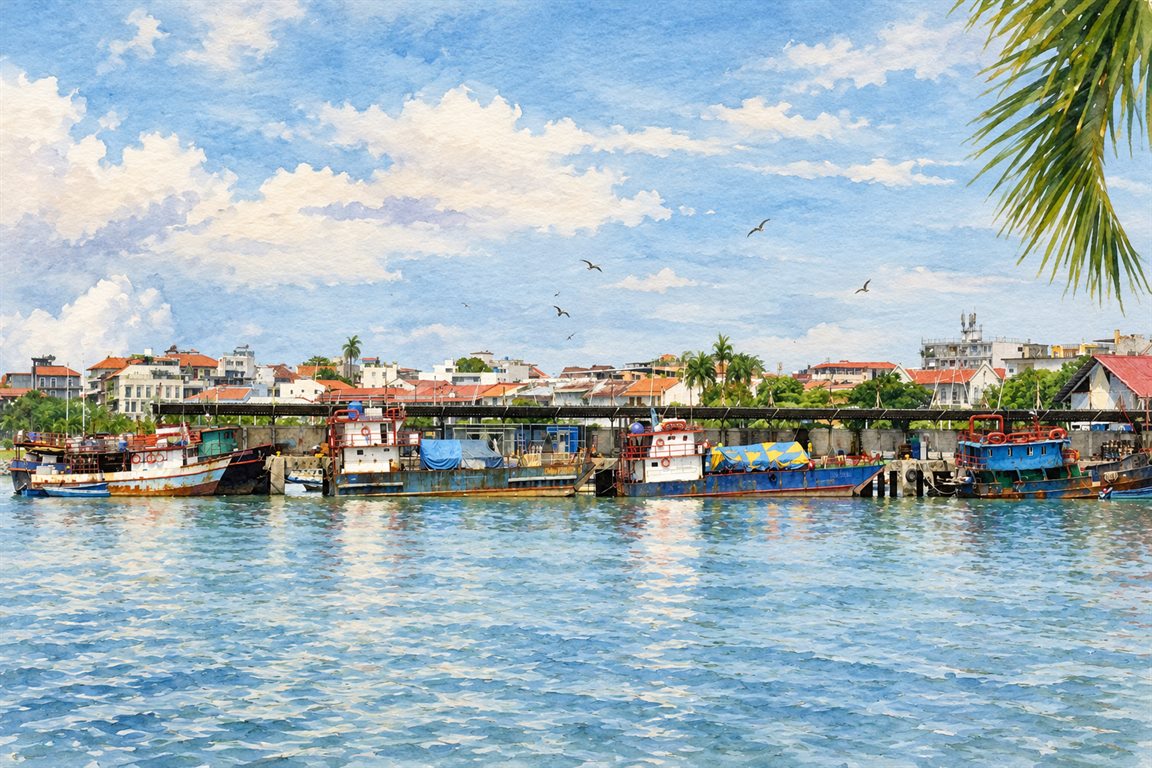 Hafen als Aquarell