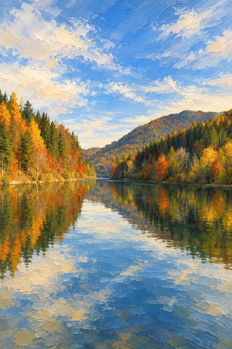 Stausee im Herbst als Öl